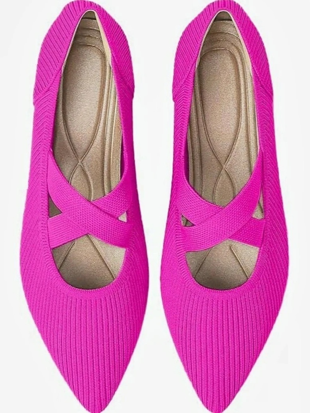 TINGRISE Hot Pink Knit Mary Jane Pointed Toe Ballet Flats Size 10